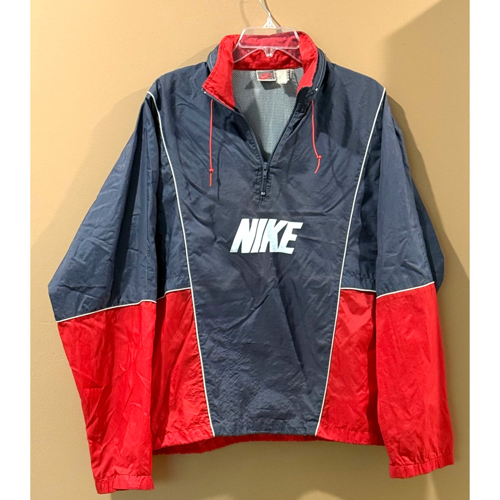 Vintage Nike Jacket Windbreaker Mens 80s Gray Tag Blue Red Nylon Mens Lar